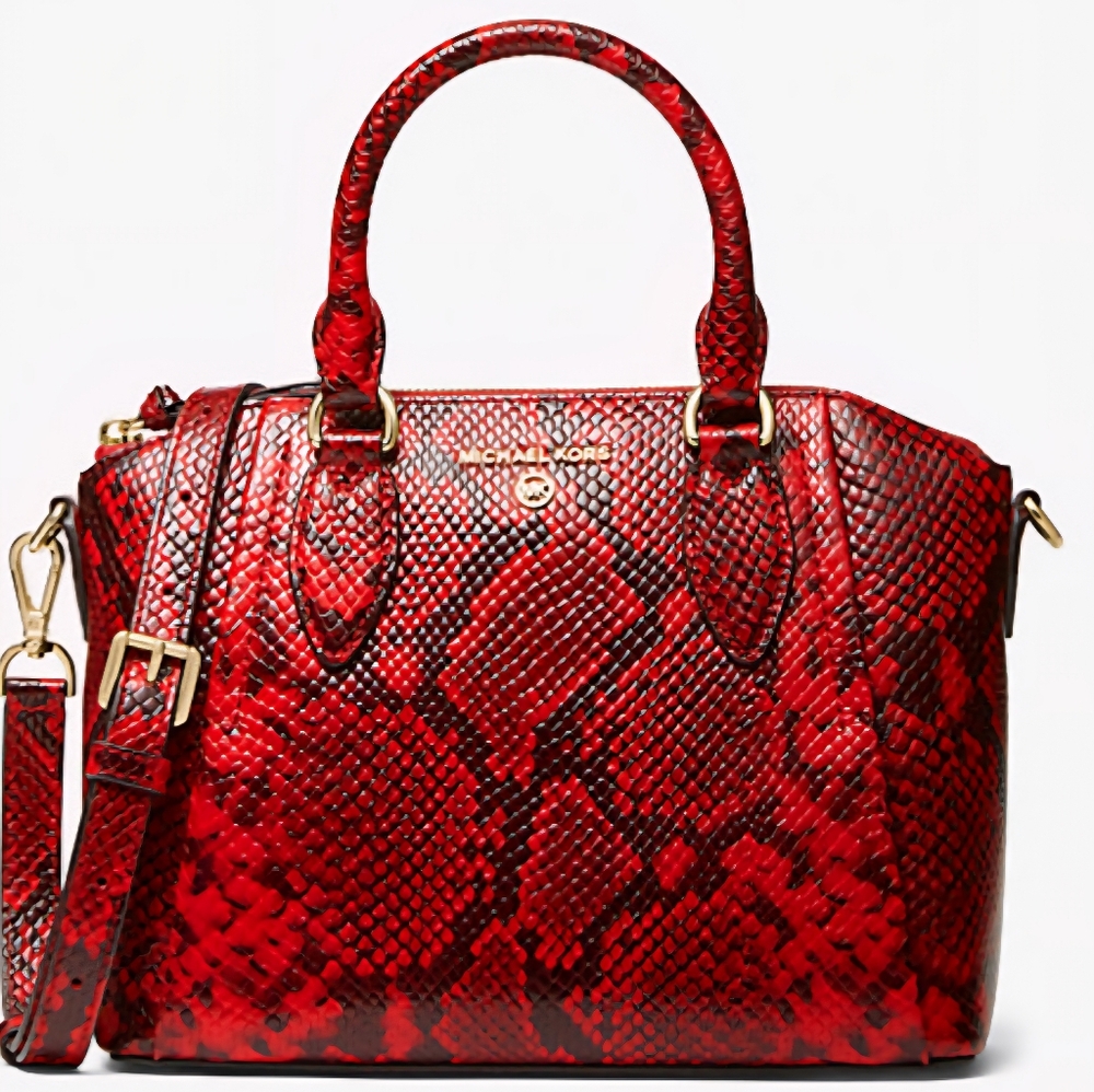 Michael Kors Red & Black Sienna Medium Python Embossed Satchel New w/Out Tags